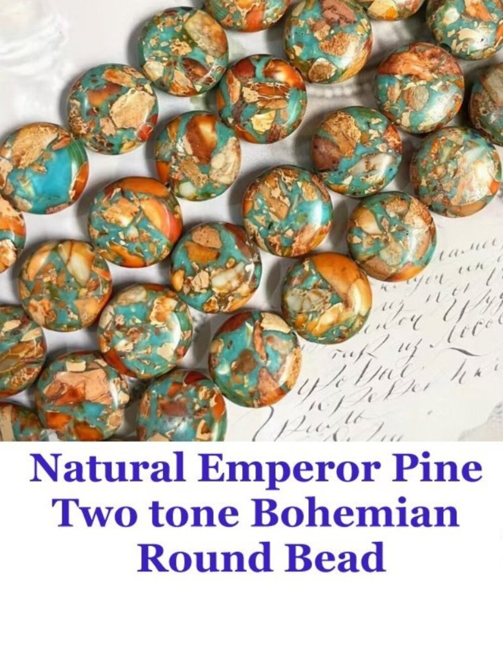 Natural Emperor Pine Two tone Bohemian Round Bead 16mm - 7" Strand - 12 beads
